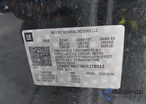 2019 Chevrolet Tahoe Lt z USA, uszkodzony, nr VIN 1GNSCBKC8KR378513